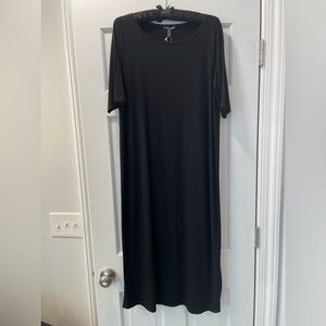 NWT Eileen Fisher Black Casual Midi Dress Crew Neck Elbow Sleeve